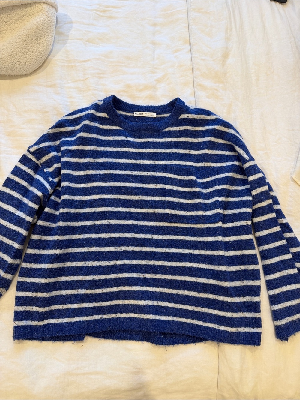 Pull&Bear Blue and White Striped Crewneck Sweater